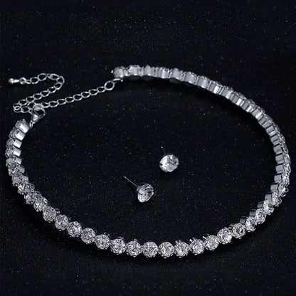 Roycebridal Bridal Sparkling Rhinestone Jewelry Set Round Diamond Bracelet Earrings Necklace Three-piece Set