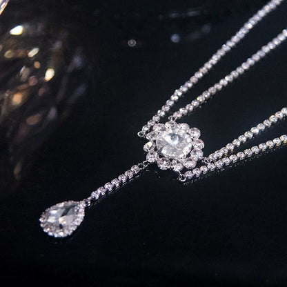 Roycebridal Diamond Set Necklace Earrings Flower Simple Earrings Sparkling Diamond Water Drop