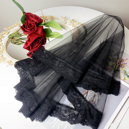 Roycebridal Gothic Wedding Accessories Retro Black Single Layer Short Veil Retro Mesh Gothic Bridal Headdress