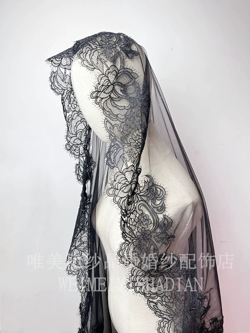 Roycebridal Gothic Wedding Accessories Black Lace Vintage Veil Single Layer