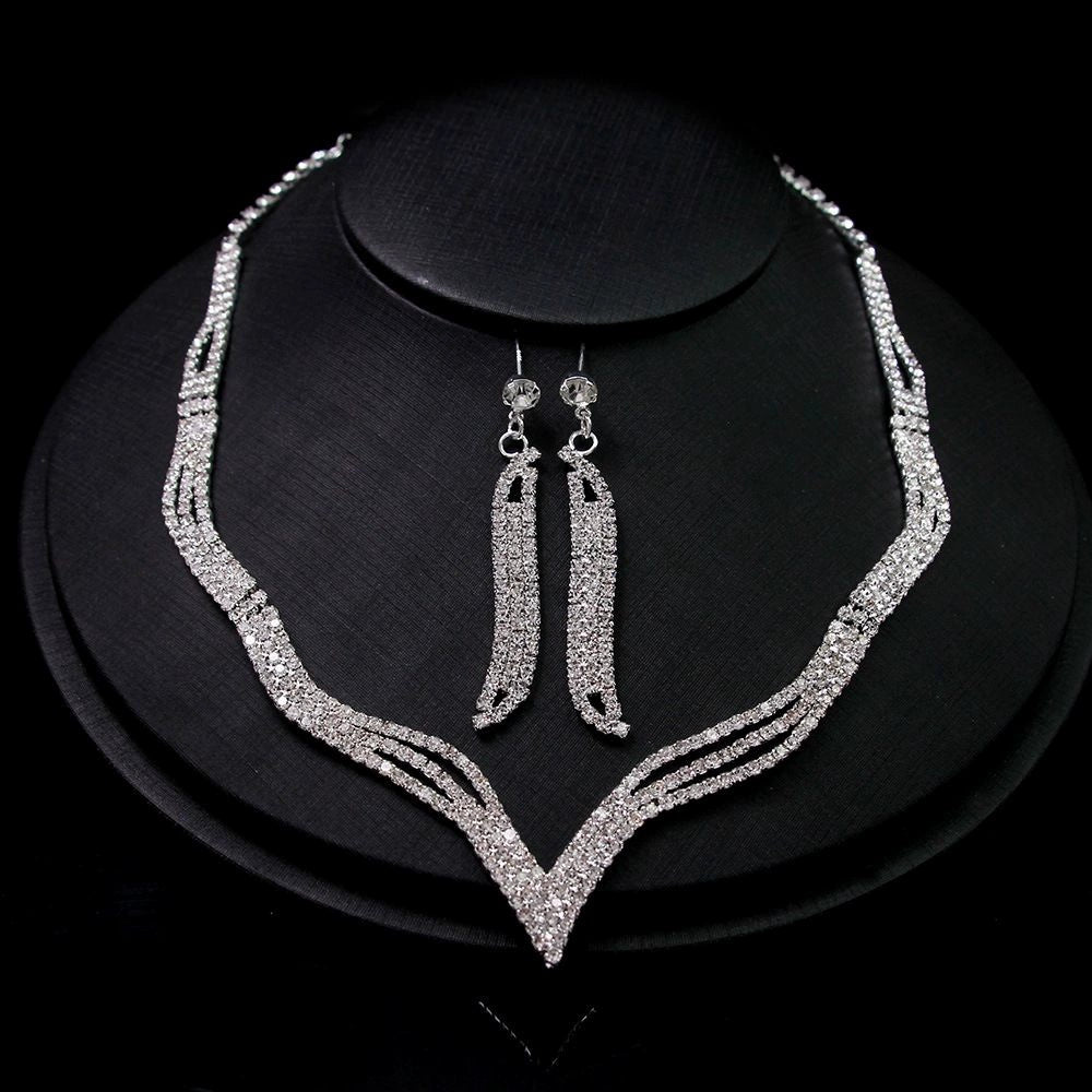 Roycebridal Bridal Wedding Necklace 2-Piece Set Rhinestone Claw Chain Necklace Earrings Jewelry Set Ornaments