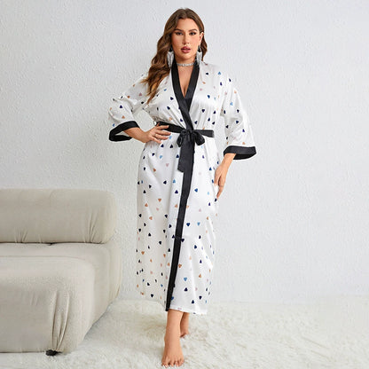 Roycebridal Plus Size Sexy Cartoon Printed Pajama Summer Long Night-robe