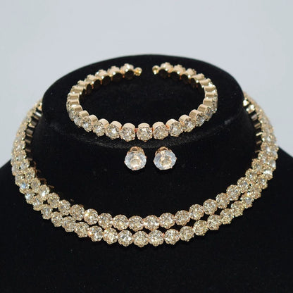 Roycebridal Bridal Sparkling Rhinestone Jewelry Set Round Diamond Bracelet Earrings Necklace Three-piece Set