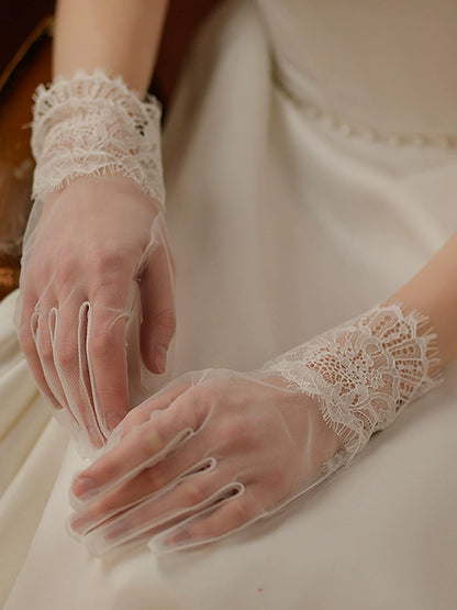 Roycebridal Short Mesh Soft Lace Bridal Gloves