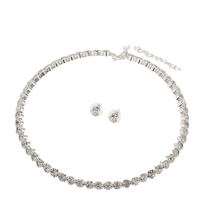 Roycebridal Bridal Sparkling Rhinestone Jewelry Set Round Diamond Bracelet Earrings Necklace Three-piece Set