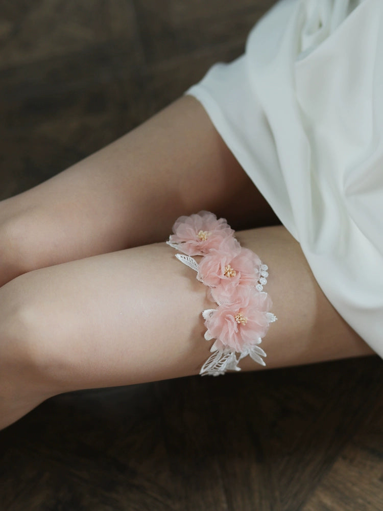 Roycebrial Wedding Garter Pink Flower Lace Garter