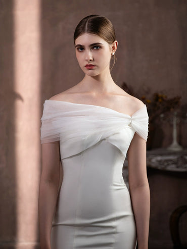 Roycebridal Jackets&Wraps Bridal Cape Elegant Wedding Dress One Shoulder White Tulle Covering Arm Wedding Accessories