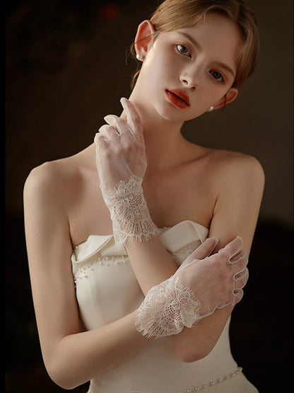 Roycebridal Short Mesh Soft Lace Bridal Gloves