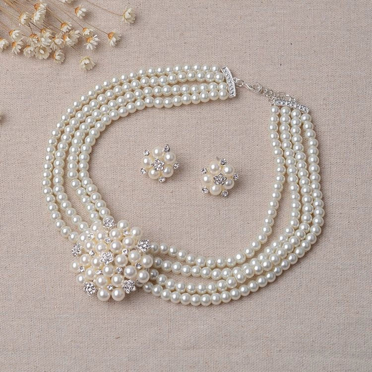 Roycebridal Pearl Flower Wedding Necklace Earrings Jewelry Set Bridal Wedding Accessories