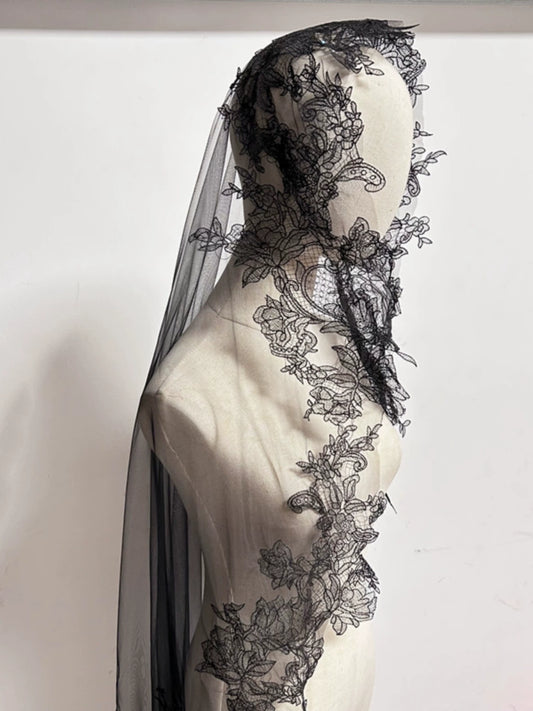 Roycebridal Gothic Wedding Accessories Black Veil Lace Flower Retro Gothic