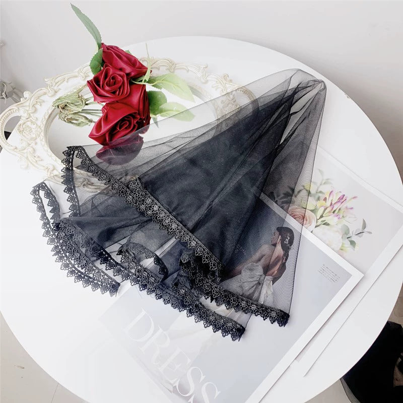 Roycebridal Gothic Wedding Accessories Retro Black Single Layer Short Veil Retro Mesh Gothic Bridal Headdress