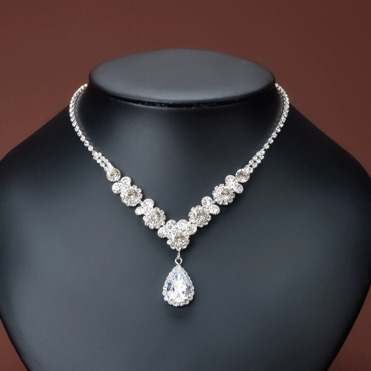 Roycebridal Full Diamond Rhinestone Necklace Set