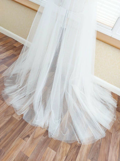 Roycebridal Detachable Train Shiny Double-layer Mesh Long Train