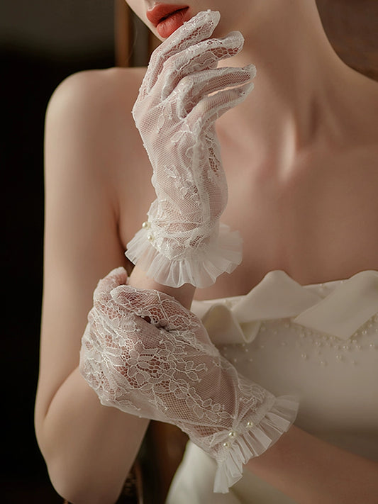 Roycebridal Short Lace Ruffled Bridal Gloves