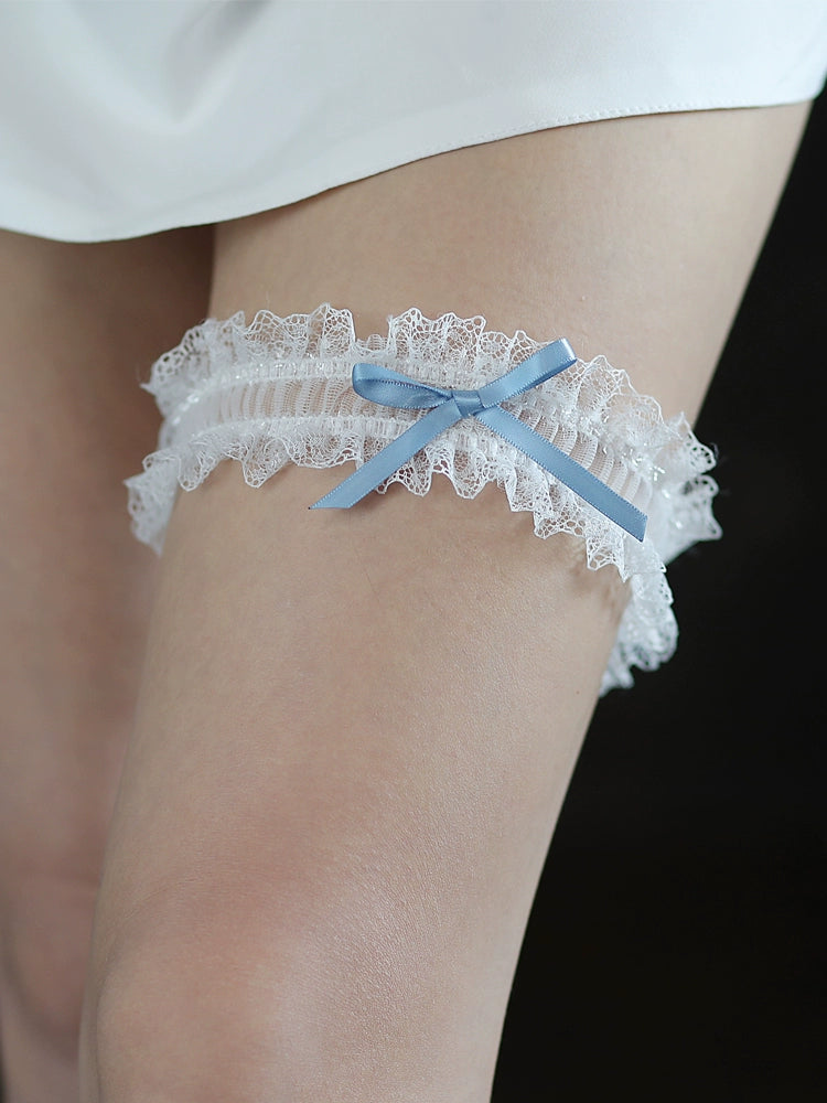 Roycebrial Wedding Garter White Lace Bridal Garter With Blue Bow