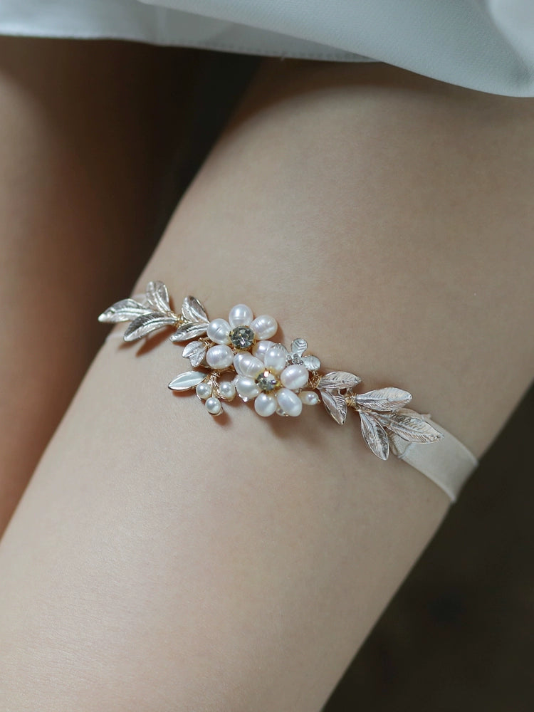 Roycebrial Wedding Garter Heavy Handmade Freshwater Pearl Garter