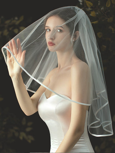 Roycebrial Forest Style Simple Bridal Veil New Style White Double-layered Satin Short Veil Wedding Dress Headdress