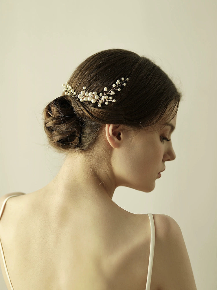 Roycebridal Simple Bridal Hair Accessories Fashionable Golden Handmade Beaded Hair Comb Wedding Dress Bridesmaid Hair Accessories