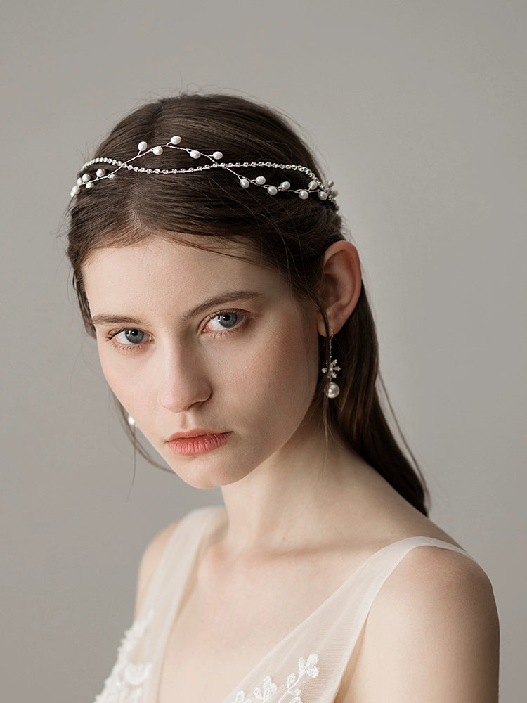 Roycebridal Forest Style Super Fairy Pearl Bridal Headdress Simple Handmade Beaded Evening Show Makeup Style Bridesmaid Headband