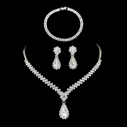 Roycebridal Diamond Drop Earrings Bracelet Earrings and Necklace Set Fashionable Bridal Wedding Jewelry Three-piece Set