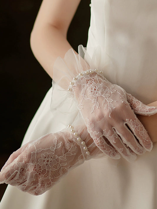 Roycebridal Lace Short Bridal Gloves Pearl Lace