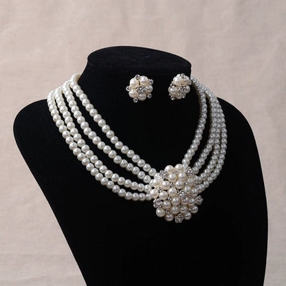 Roycebridal Pearl Flower Wedding Necklace Earrings Jewelry Set Bridal Wedding Accessories