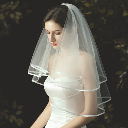 Roycebrial Forest Style Simple Bridal Veil New Style White Double-layered Satin Short Veil Wedding Dress Headdress