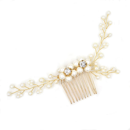 Roycebridal Simple Bridal Hair Accessories Fashionable Golden Handmade Beaded Hair Comb Wedding Dress Bridesmaid Hair Accessories