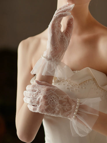 Roycebridal Lace Short Bridal Gloves Pearl Lace