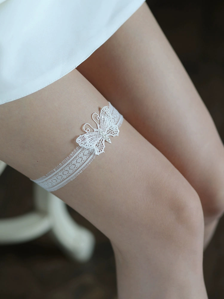 Roycebrial Wedding Garter White butterfly Lace Garter