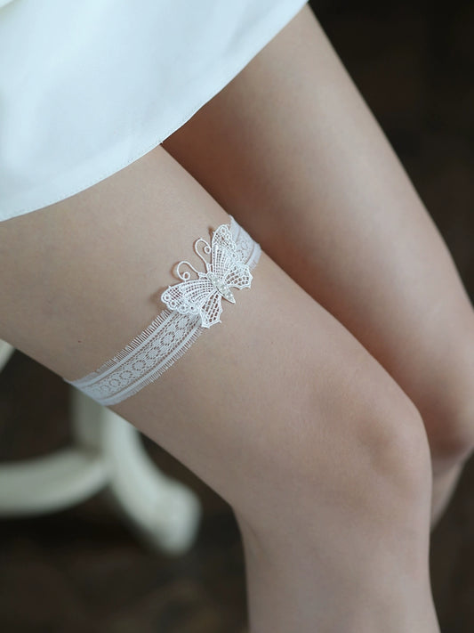 Roycebrial Wedding Garter White butterfly Lace Garter