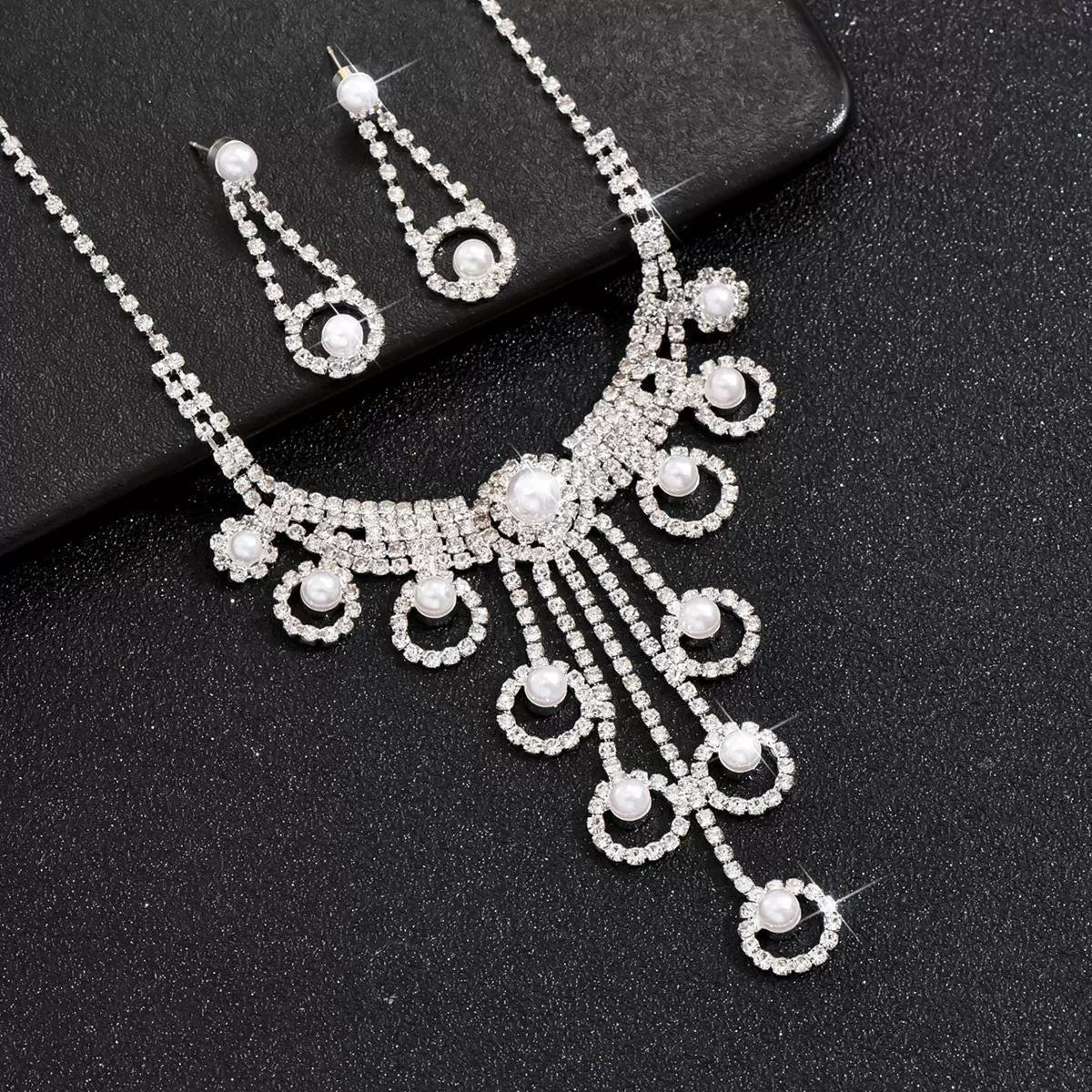 Roycebridal Bridal Jewelry Diamond Necklace Earrings Wedding Jewelry Set