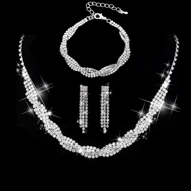 Roycebridal Dazzling Rhinestone Claw Chain Wrapped Necklace Earrings Wedding Set