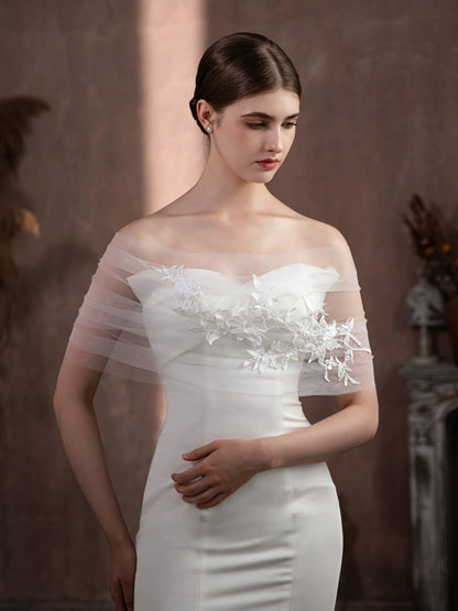 Roycebridal Jackets&Wraps New White Elegant Fairy Lace Flower Bridal Wedding Dress Covering Arms Tulle One Word Shawl