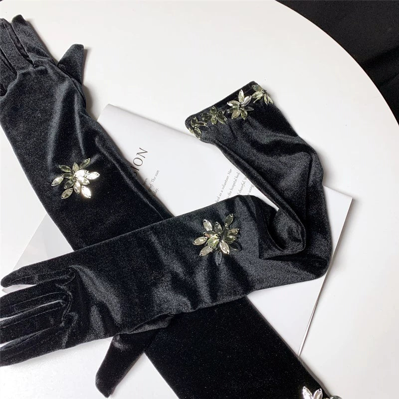 Roycebridal Gothic Wedding Accessories Black Velvet Gloves Bride Gothic