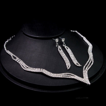 Roycebridal Bridal Wedding Necklace 2-Piece Set Rhinestone Claw Chain Necklace Earrings Jewelry Set Ornaments