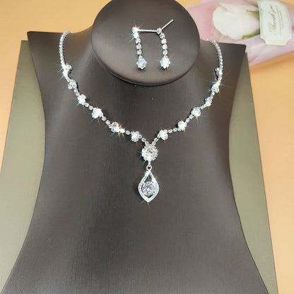 Roycebridal New Zircon Rhinestone Necklace Earrings Bridal Wedding Jewelry Set