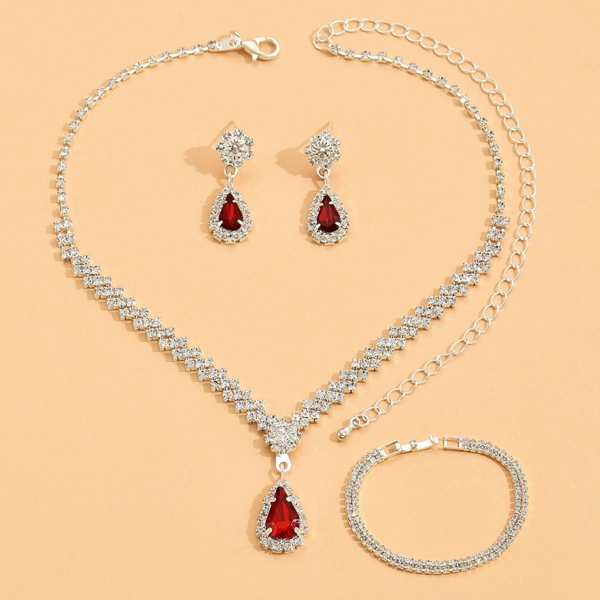 Roycebridal Diamond Drop Earrings Bracelet Earrings and Necklace Set Fashionable Bridal Wedding Jewelry Three-piece Set