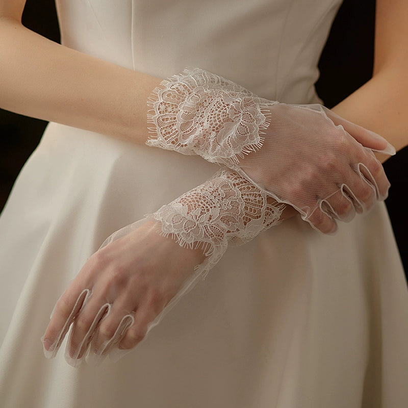 Roycebridal Short Mesh Soft Lace Bridal Gloves