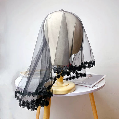 Roycebridal Gothic Wedding Accessories Retro Black Single Layer Short Veil Retro Mesh Gothic Bridal Headdress