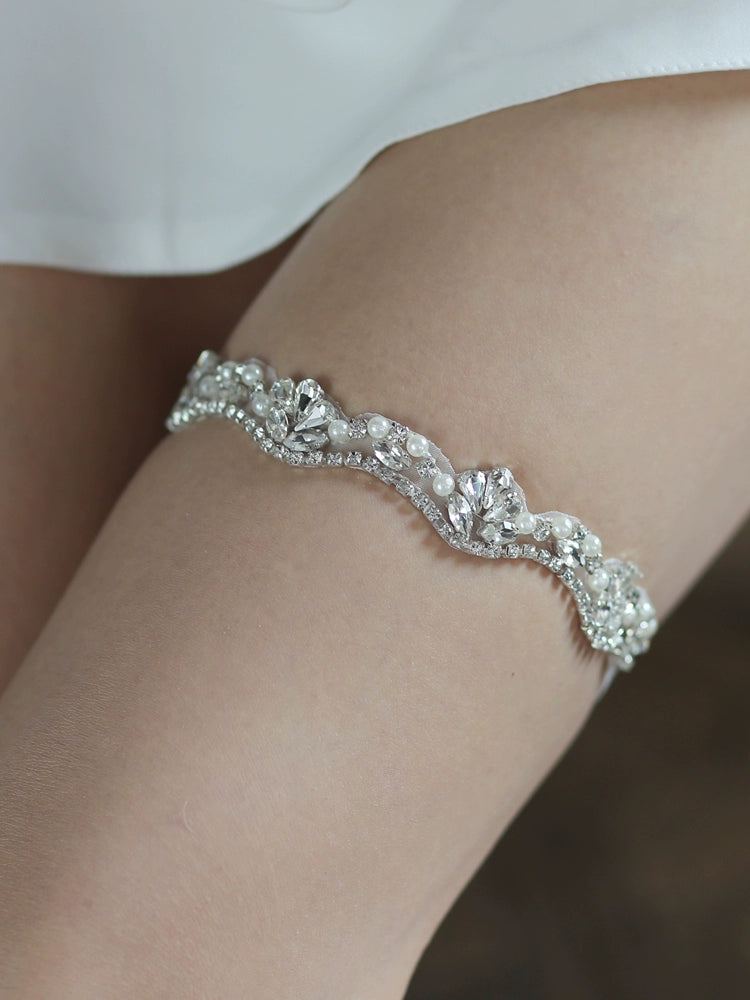 Roycebrial Wedding Garter Silver Rhinestone Garter