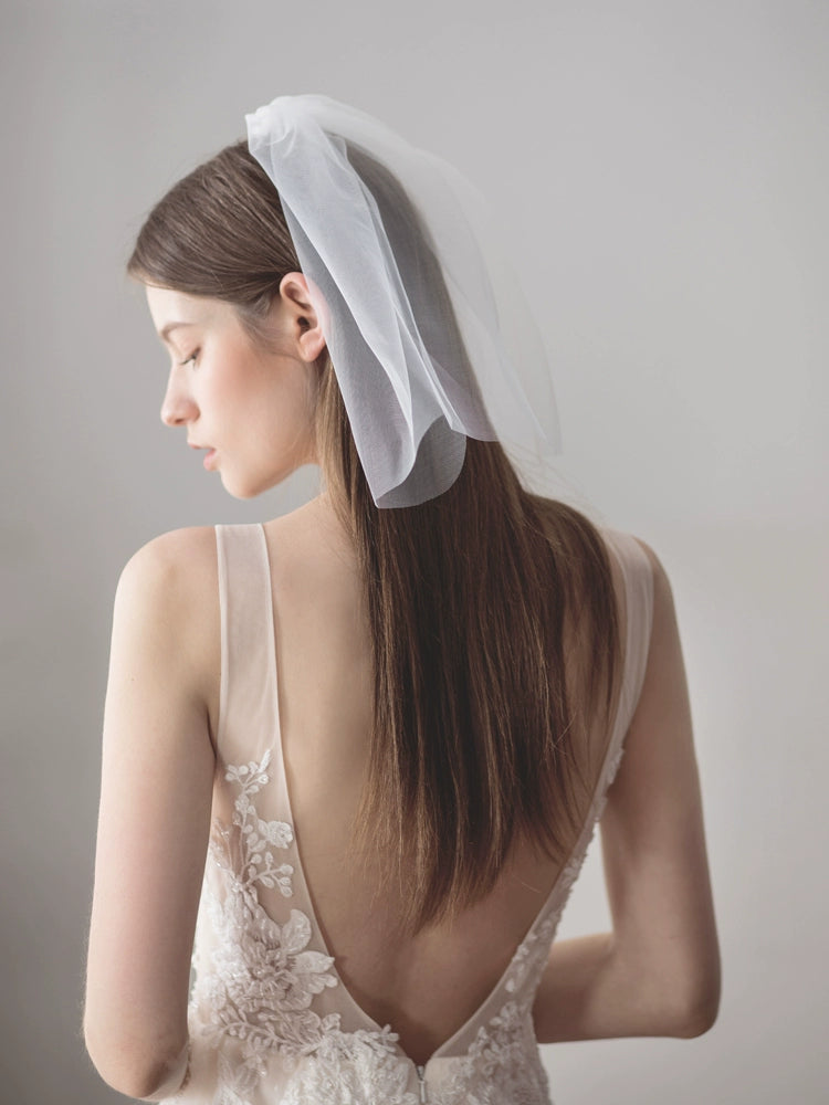 Roycebrial Simple White Short Double-layer Registration Bridal Veil Performance Party Face-covering Soft Yarn Headdress