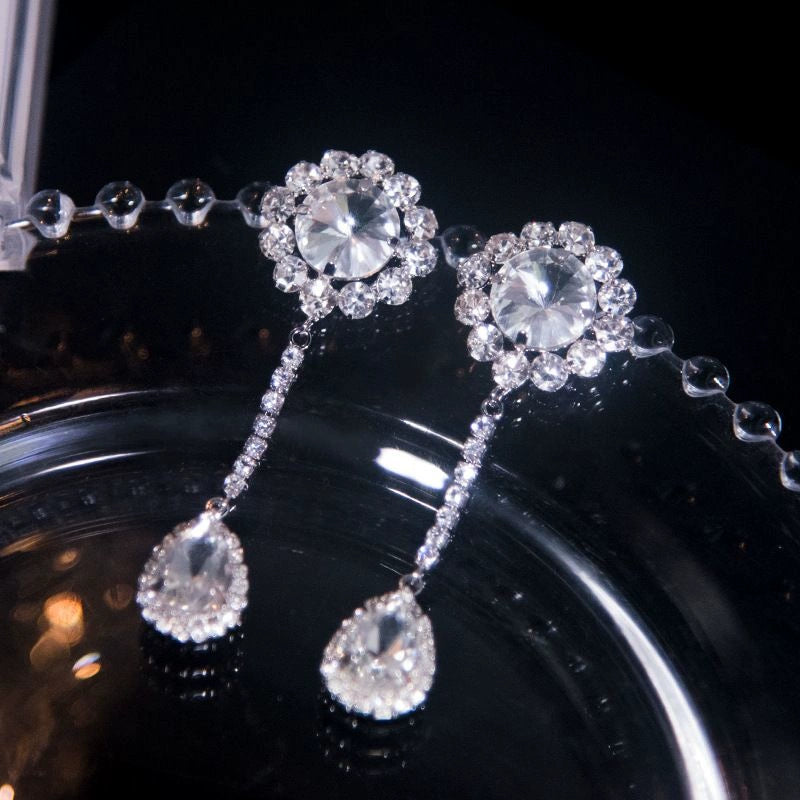 Roycebridal Diamond Set Necklace Earrings Flower Simple Earrings Sparkling Diamond Water Drop