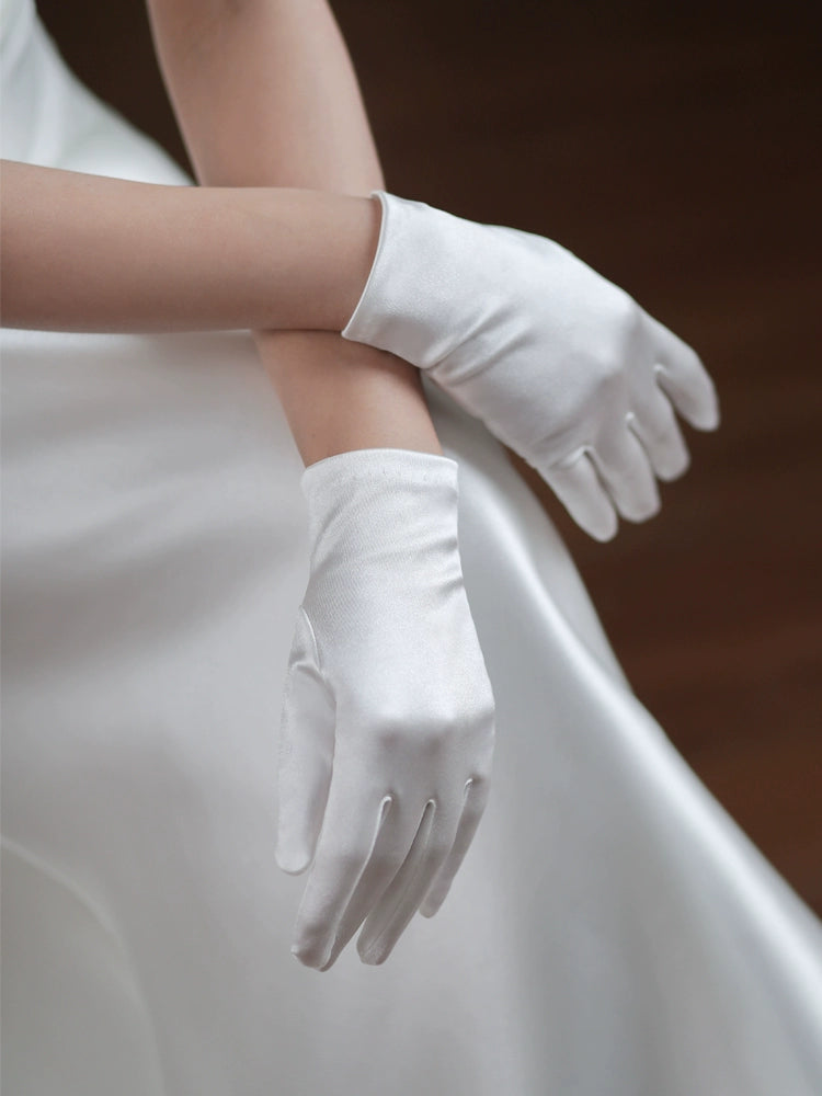 Roycebridal Vintage White Short Satin Wedding Gloves