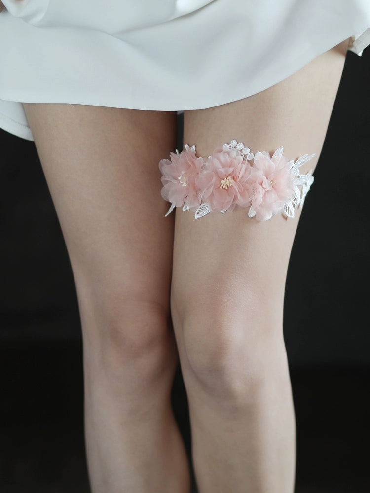 Roycebrial Wedding Garter Pink Flower Lace Garter