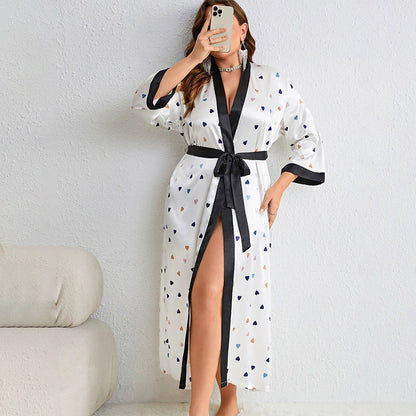 Roycebridal Plus Size Sexy Cartoon Printed Pajama Summer Long Night-robe