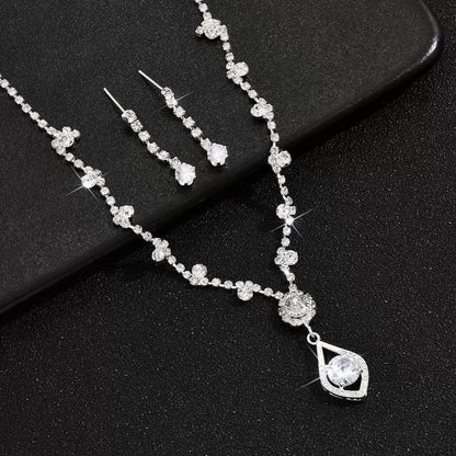 Roycebridal New Zircon Rhinestone Necklace Earrings Bridal Wedding Jewelry Set