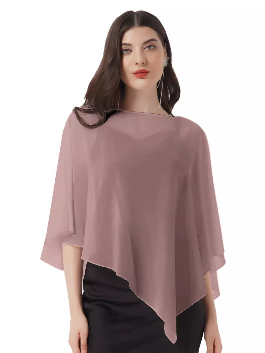 Roycebridal Jackets&Wraps Chiffon Shirt Small Shawl Thin Sun Protection Top With Skirt Irregular Design Ruffles