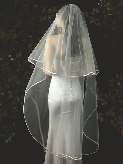 Roycebrial Forest Style Simple Bridal Veil New Style White Double-layered Satin Short Veil Wedding Dress Headdress