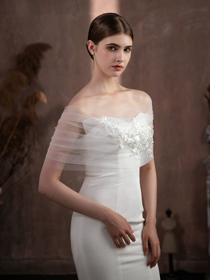 Roycebridal Jackets&Wraps New White Elegant Fairy Lace Flower Bridal Wedding Dress Covering Arms Tulle One Word Shawl